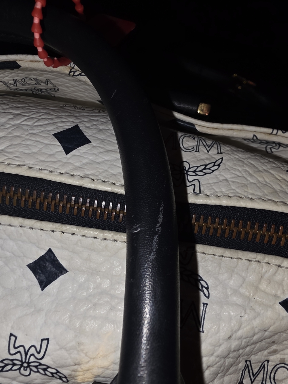 MCM White & Blue Visetos Boston Bag with Gold Hardware - Picture 13 of 16